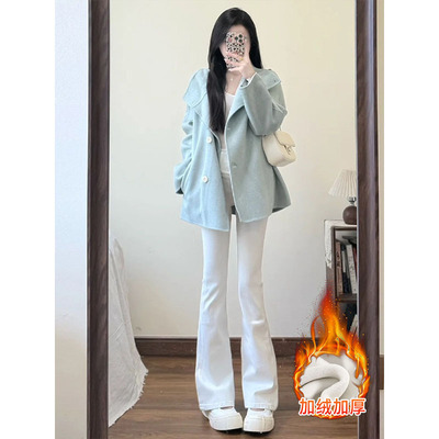 美式白色微喇牛仔裤女加绒加厚2025新款显瘦修身秋冬拖地喇叭裤子