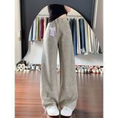 大码 子 女春秋胖mm梨形身材宽松高腰显瘦直筒阔腿裤 复古美式 牛仔裤