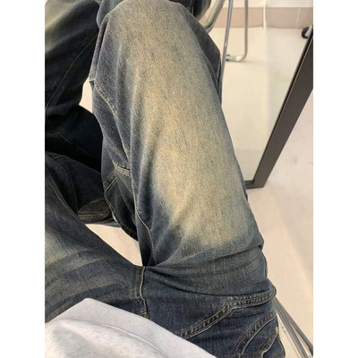 水泥灰不贴腿加绒微喇牛仔裤女2025冬季新款高腰宽松显瘦阔腿裤子