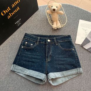 显高显瘦大码胖妹妹牛仔短裤女2026夏季薄款重工烫钻丰胯辣妹热裤