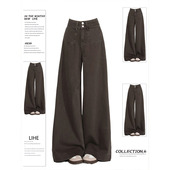 女秋季 新款 大码 咖色阔腿牛仔裤 胖mm高腰宽松百搭显瘦拖地直筒裤 子