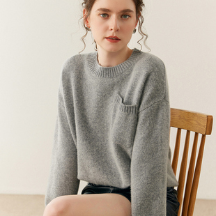 刘雯同款山羊绒衫女圆领宽松慵懒风加厚毛衣时尚外穿针织打底衫