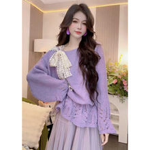 2025秋季新款韩版宽松显瘦百搭圆领小香风长袖针织衫上衣毛衣女装