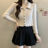 2025秋冬新款 上衣毛衣女 针织开衫 韩版 宽松显瘦百搭翻领小香风长袖