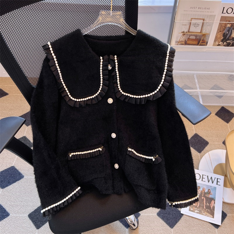 小香风短款水貂绒针织开衫外套女