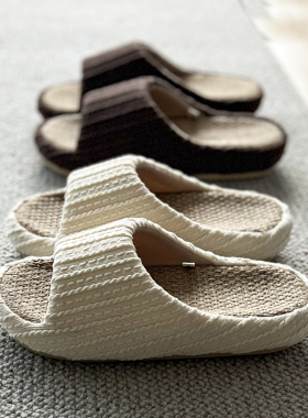 四季家居亚麻拖鞋男女款春夏季日式室内厚底凉拖鞋棉麻防臭木地板