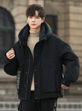 24666羽绒服男士短款24冬季新款冬天连帽休闲保暖防寒鸭绒帅气潮