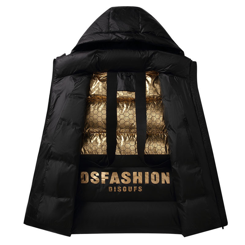 2025冬季爆款黑金羽绒服男女款潮牌加厚情侣连帽潮男外套男士短款
