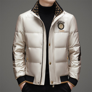 时尚明欧货烫钻中青年羽绒服冬季新款立领保暖潮流厚外套男