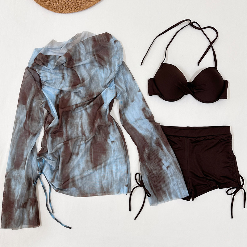 美拉德性感游泳衣女款2024新款爆款分体保守遮肚显瘦大胸聚拢泳装