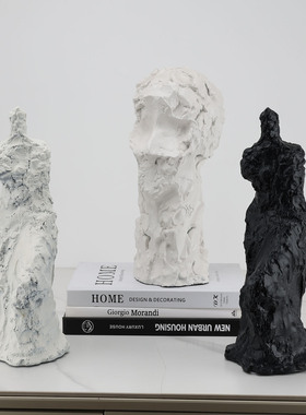 北欧抽象人头半身像树脂黑白摆件