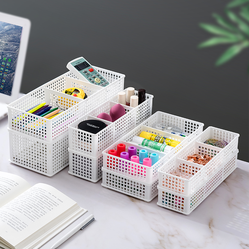 日本进口桌面收纳盒收纳篮带分格