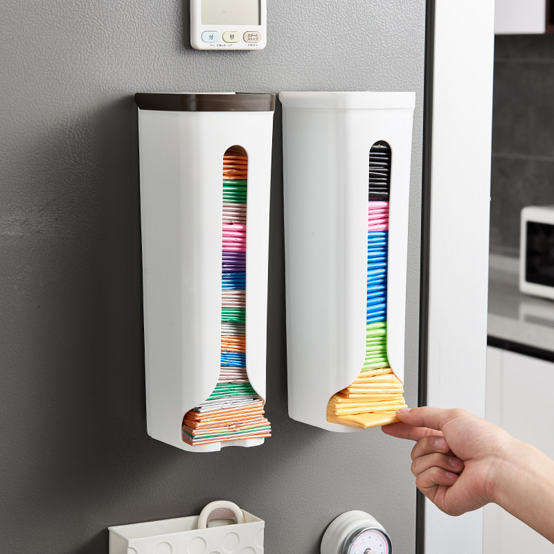 日本进口创意厨房垃圾袋收纳盒 塑料袋购物袋收纳盒挂壁式收纳架