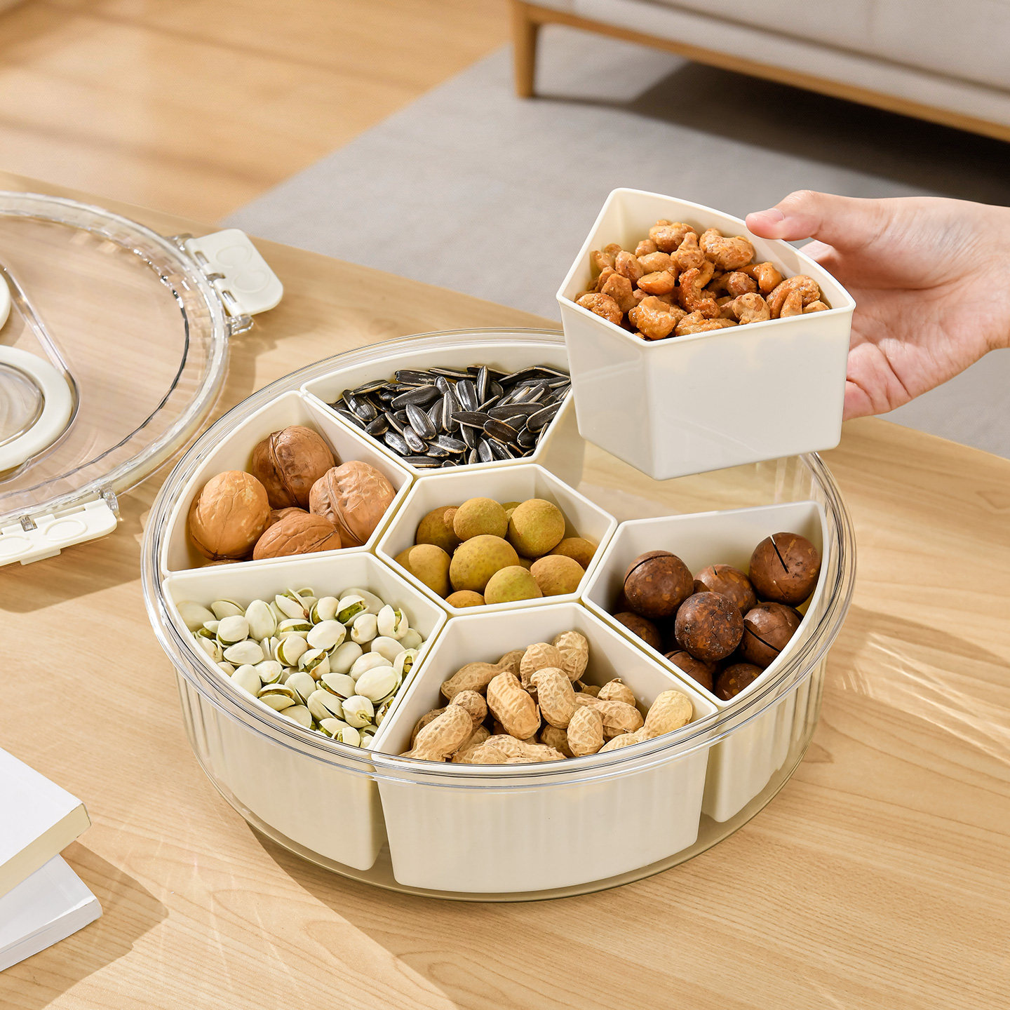 果盘干果盒密封可旋转零食托盘过新年糖果收纳盒花生瓜子坚果糖盒,餐饮具,果盆/果盘/果篮,淘宝优惠券,粉丝福利购,淘宝优惠卷