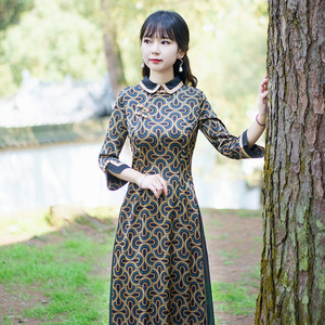 如意风连衣裙女夏改良旗袍长裙新款雪纺气质显瘦中式裙子