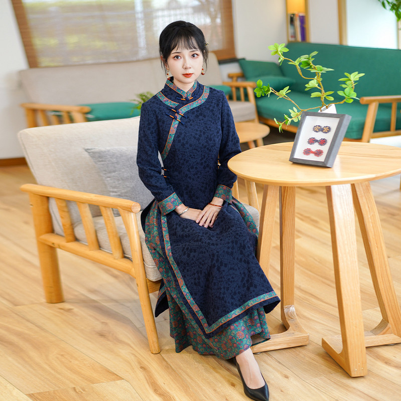 如意风奥黛旗袍中国风连衣裙女收腰显瘦旗袍女款中国风裙子24R643