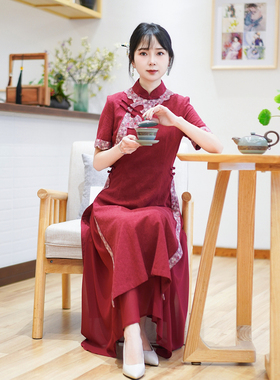 如意风奥黛旗袍中国风连衣裙收腰显瘦年轻复古气质日常裙子24J183