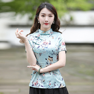 夏季 中式 短袖 改良版 女中国风年轻款 盘扣女装 旗袍上衣复古时尚 唐装