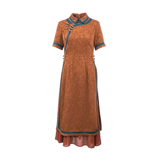 如意风夏季新款越南旗袍裙奥黛连衣裙女复古新中式气质长裙24R195