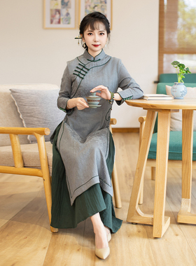 如意风越南旗袍裙改良奥黛连衣裙女复古时尚新中式气质长裙23J182