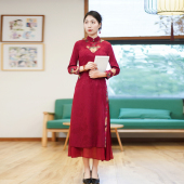 如意风春秋新款 连衣裙24R519 高端气质优雅旗袍裙改良奥黛复古中式