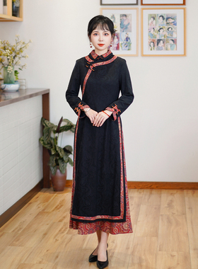 如意风旗袍秋冬款新中式改良旗袍新中式妈妈旗袍中长款旗袍24R646
