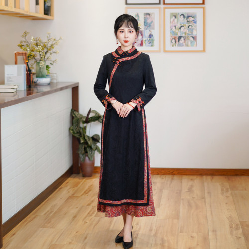 如意风旗袍秋冬款新中式改良旗袍新中式妈妈旗袍中长款旗袍24R646