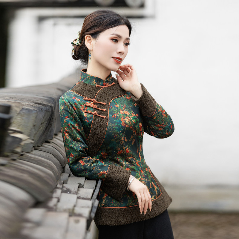 如意风中国风女装旗袍棉袄复古新款唐装上衣女冬季保暖外套23R627