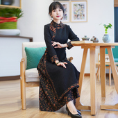 如意风奥黛旗袍连衣裙女收腰长款 年轻民国复古民族风裙子 23J279