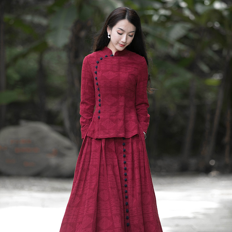 红色小香风时尚套装裙女洋气质年轻旗袍复古民族中式国风假两件套,女装/女士精品,时尚套装,淘宝优惠券,粉丝福利购,淘宝优惠卷