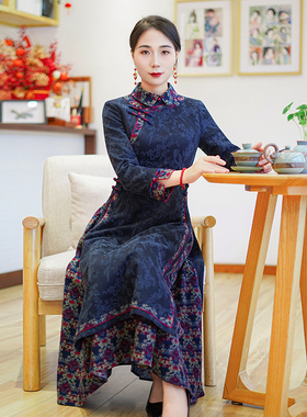 如意风秋季新款高级收腰显瘦中国风奥黛改良旗袍气质连衣裙26R001