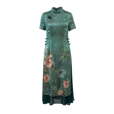 如意风夏季新款轻薄透气改良旗袍连衣裙中国风气质素雅长裙24R630