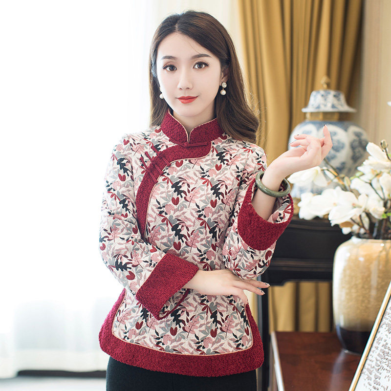 如意风冬季长袖中式上衣女唐装女中国风棉服旗袍小棉袄茶服女秋冬