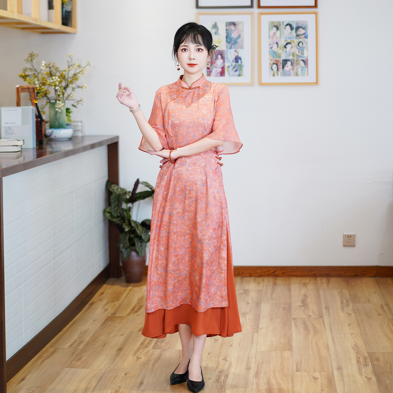 如意风夏季新款中国风奥黛旗袍连衣裙民国复古修身舒适裙子24R662