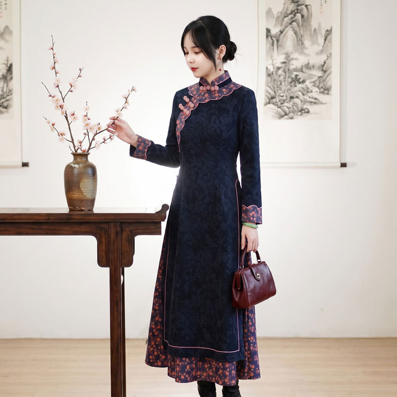 如意风新款改良旗袍修身显瘦连衣裙女复古时尚新中式裙子26R752