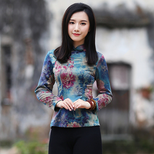 如意风春秋唐装女中国风旗袍上衣长袖复古斜襟盘扣茶服中式女装