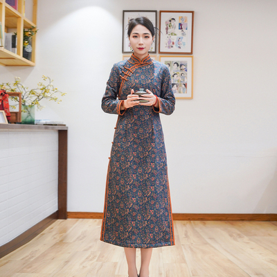 如意风冬季新款民国复古改良旗袍裙女新中式优雅年轻款旗袍24R703