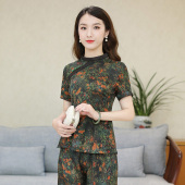 短袖 女夏套装 薄款 民国风唐装 上衣 茶服时尚 旗袍上衣夏中国风女装