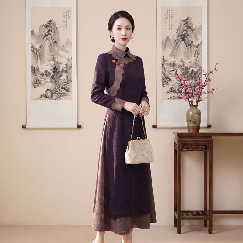 如意风改良旗袍新款修身显瘦连衣裙女复古时尚新中式裙子26R782