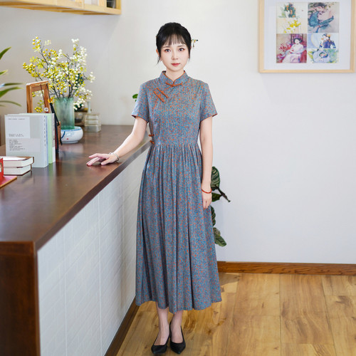 如意风夏季新款民国改良旗袍裙女新中式优雅气质中长款旗袍24J272