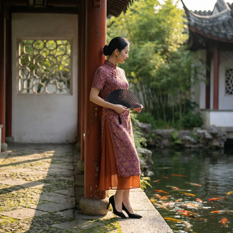 如意风中国风奥黛旗袍夏季新款中式收腰显瘦复古气质连衣裙26R712