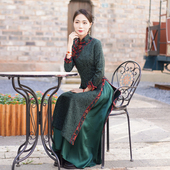 如意风冬季 新款 奥黛旗袍国风连衣裙女收腰显瘦复古气质裙子24R696