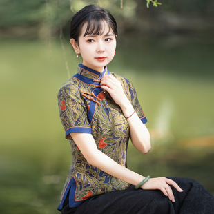 年轻款 新中式 女中国风上衣女装 如意风改良唐装 盘扣居士服茶艺师服
