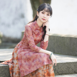 改良旗袍高端大气修身 复古新中式 显瘦连衣裙26R201 新款 如意风春季