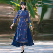 棉麻复古民国风 改良版 奥黛旗袍女长款 连衣裙春秋季 如意风新款