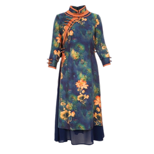 如意风越南旗袍改良奥黛连衣裙女秋季新款复古中式气质裙子23R074