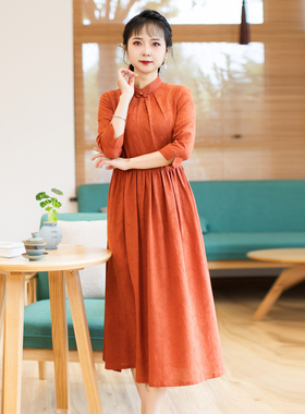 如意风新中式中国风连衣裙女装连衣裙小个子气质修身显瘦23J243