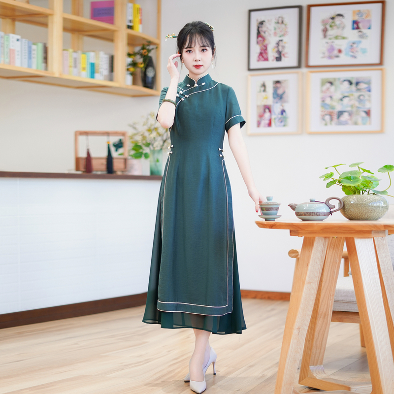 如意风中国风夏季显瘦奥黛连衣裙