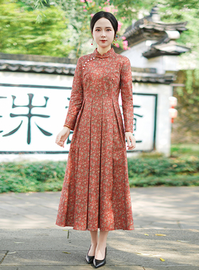 如意风秋季新款中国风改良旗袍连衣裙复古显瘦高级气质长裙25R612