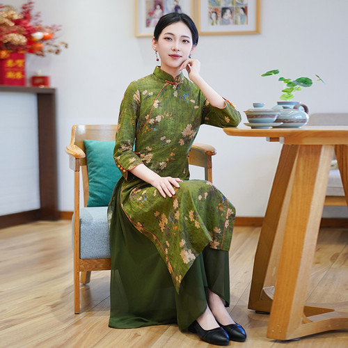 如意风春季新款中国风改良旗袍连衣裙复古高级气质旗袍长裙26J234